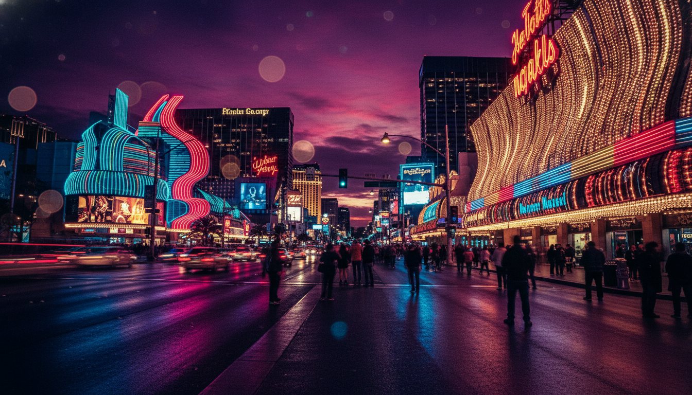 The Las Vegas Strip glowing with neon at night.
